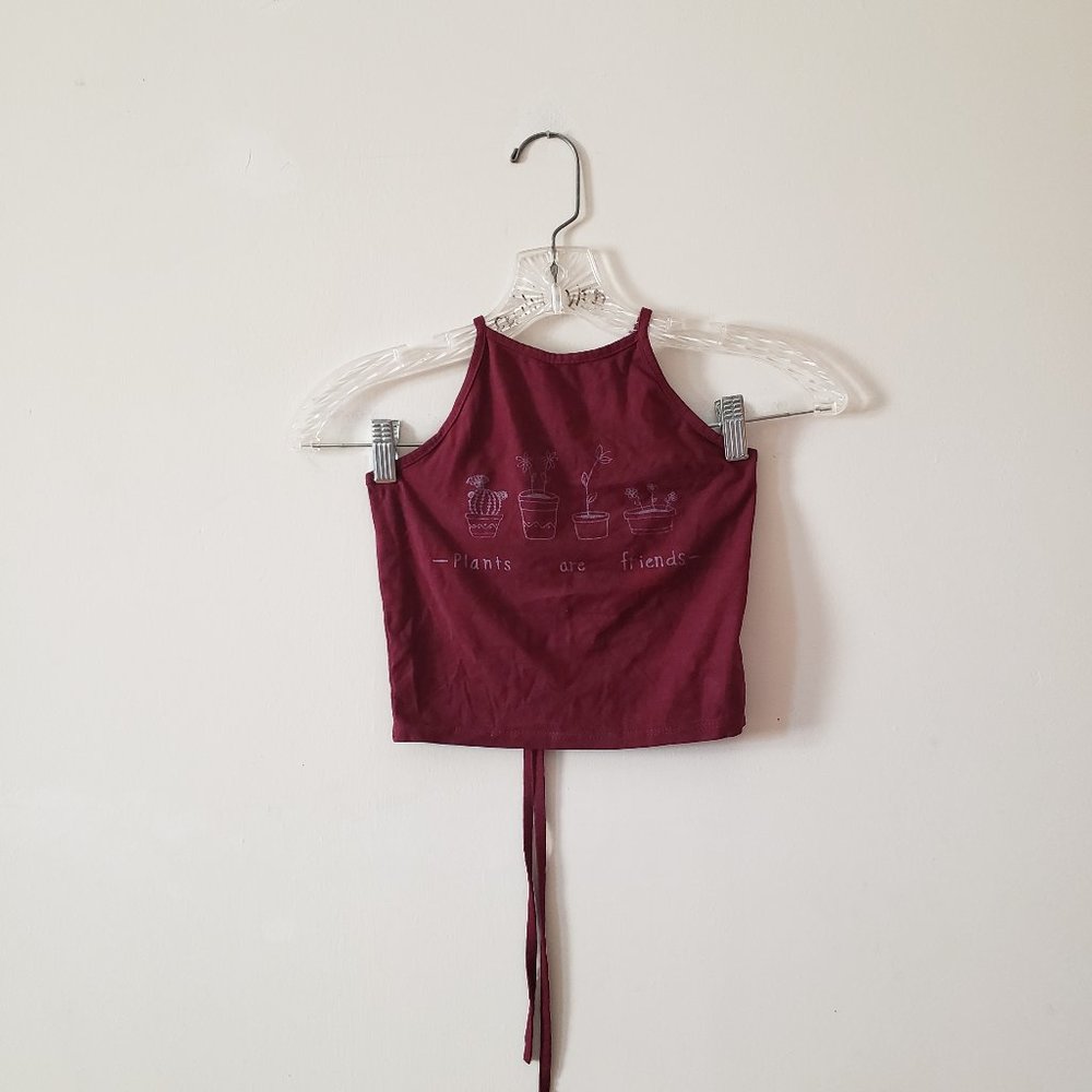 Brandy Melville Plants are Friends Burgundy Halter Top